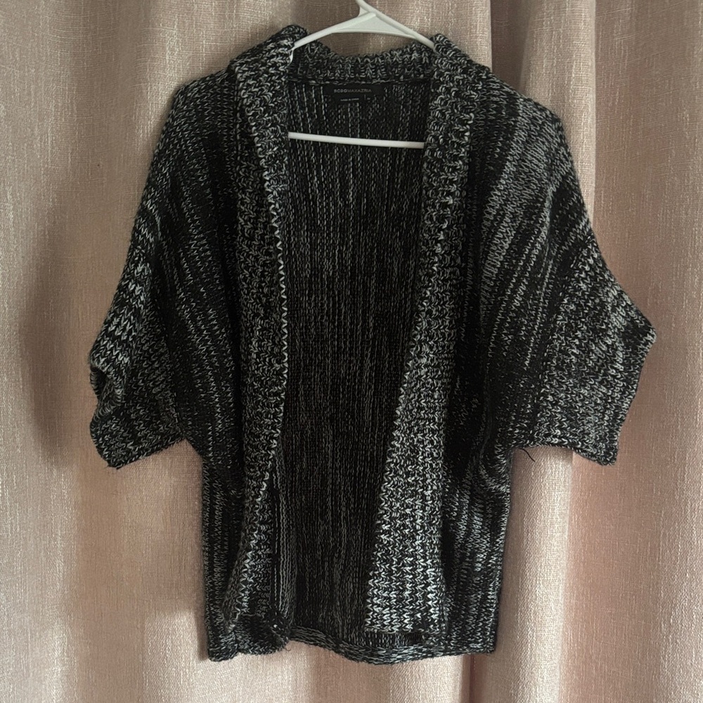 BCBGMaxAzria Black and Gray Open-Front Sweater